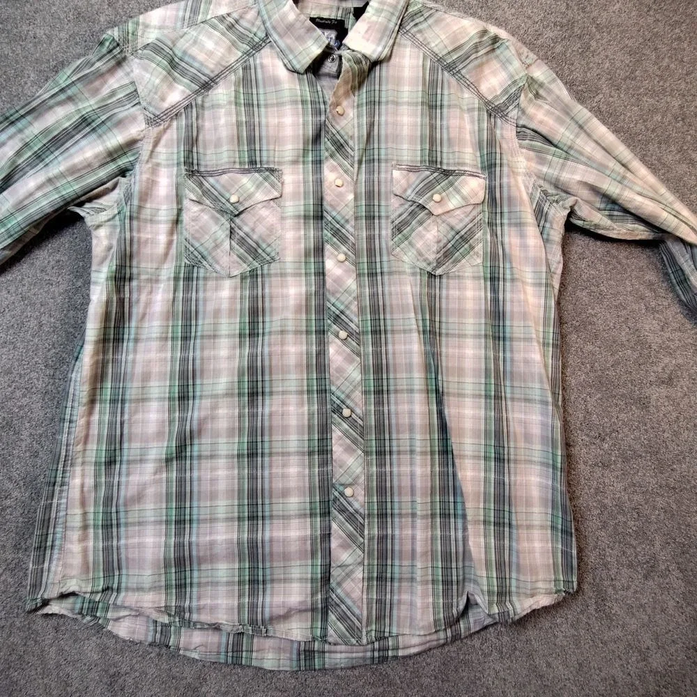 Resistol University RU Plaid Button Up Shirt Long Sleeve Cotton Green Mens XXL